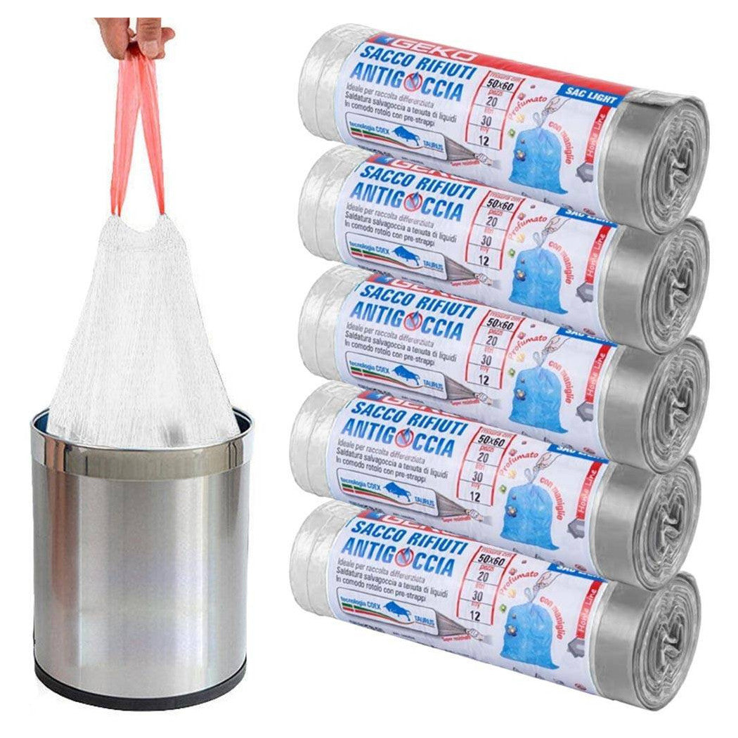 5 bolsas de rollos Bolsas Fragant Junk 30LT 50x60 con asas blancas 100 unids