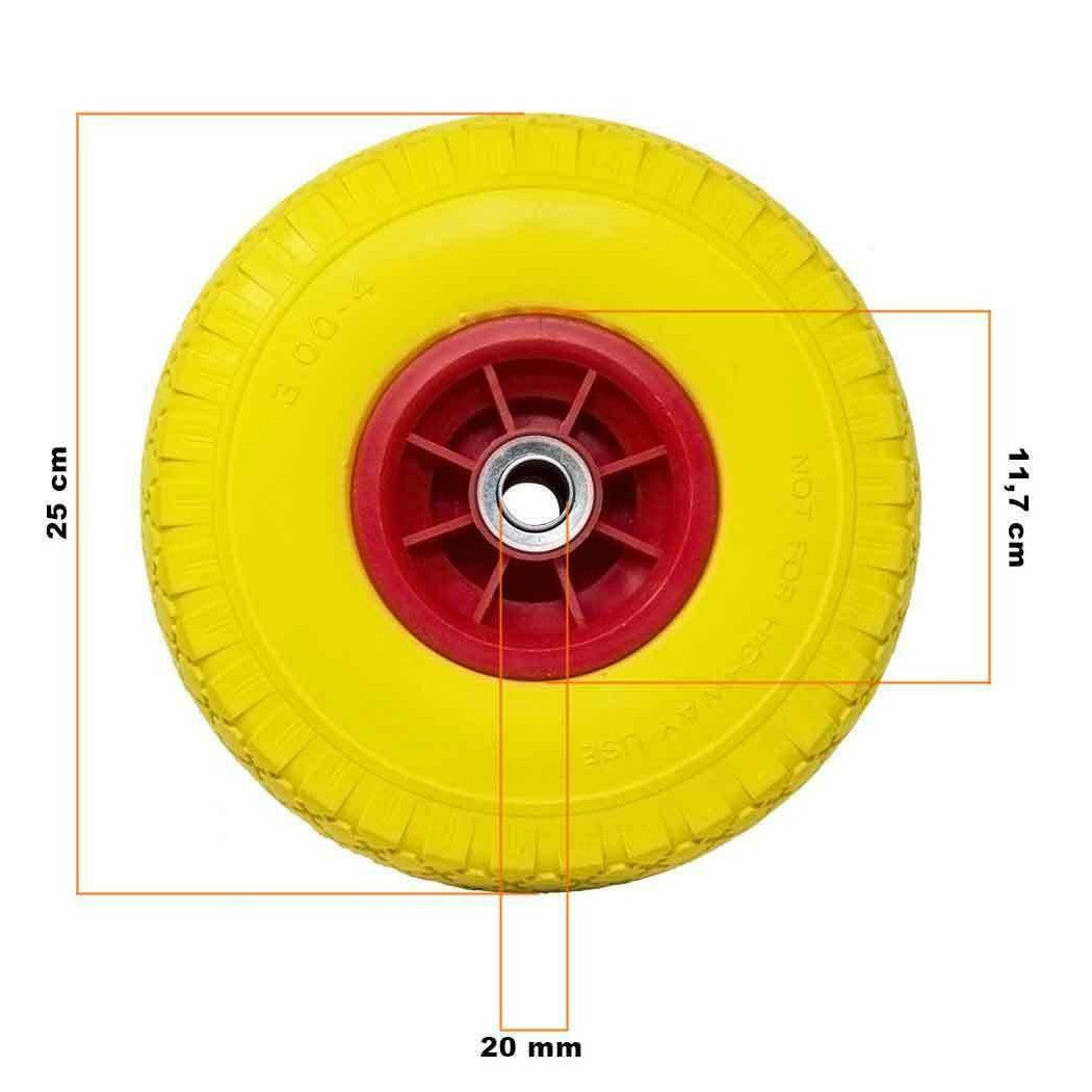 Antiformación de rueda llena PU Carretilla amarilla carretilla 25 cm círculo de plástico