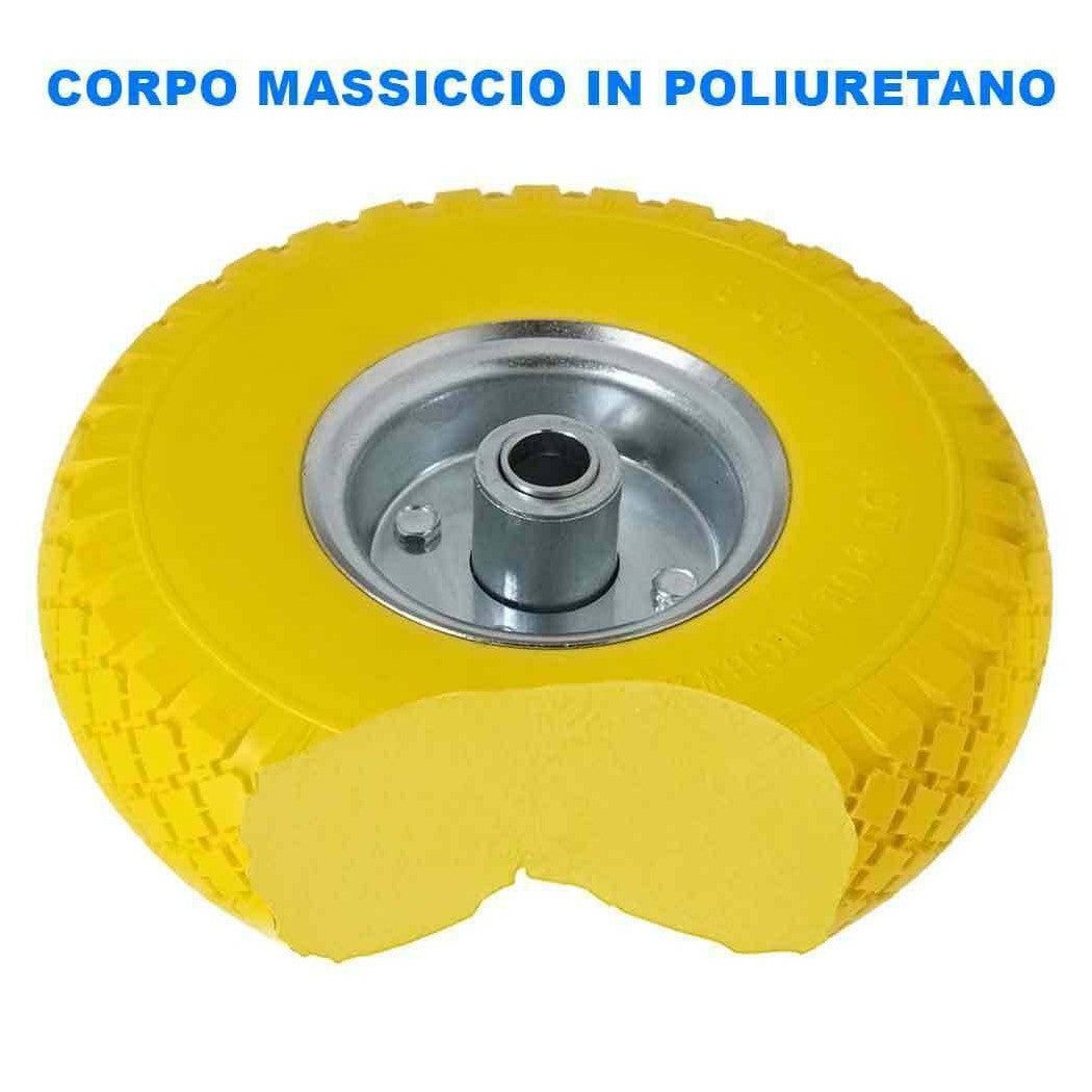 Antiformación de rueda llena PU Carretilla amarilla carretilla 25 cm de acero círculo