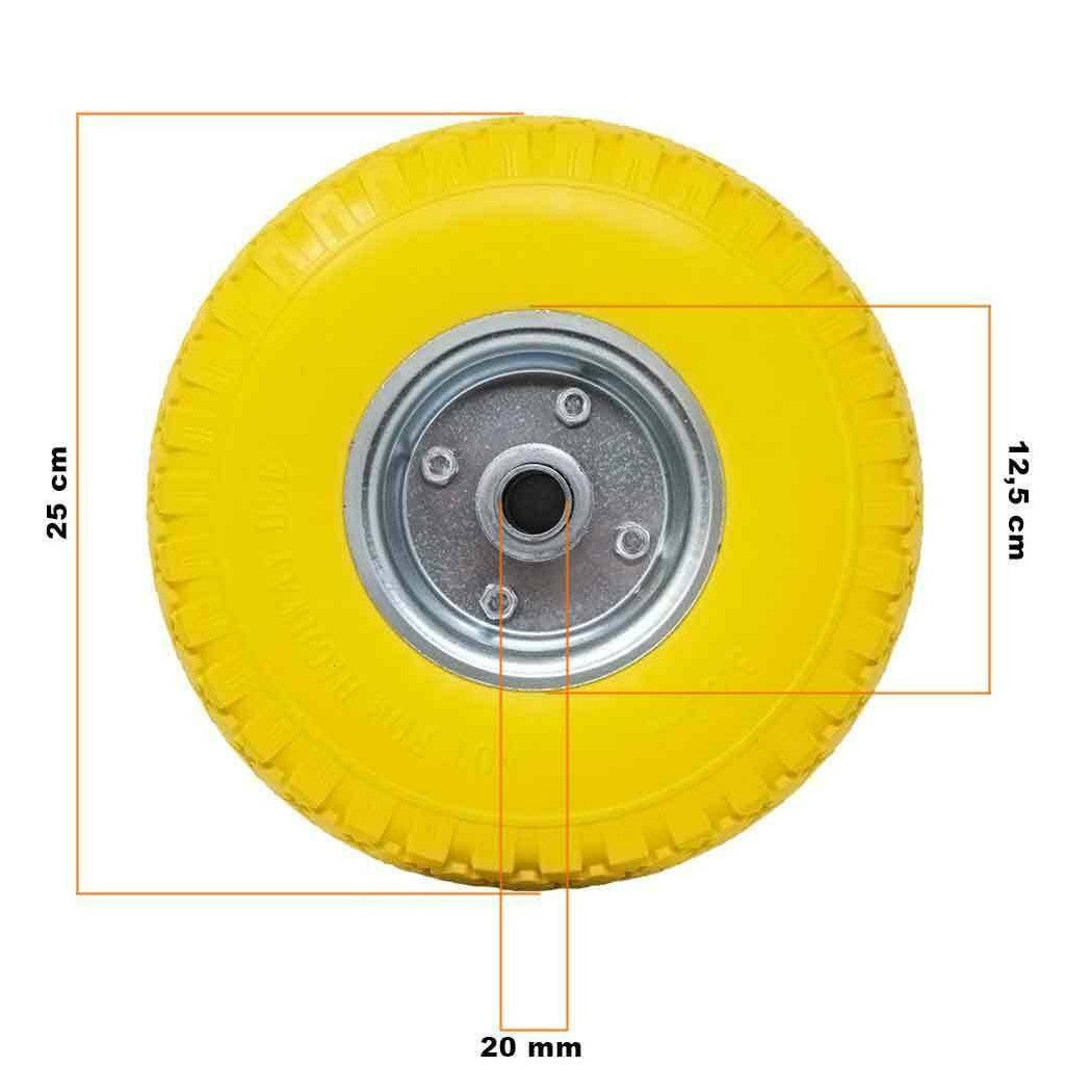 Antiformación de rueda llena PU Carretilla amarilla carretilla 25 cm de acero círculo