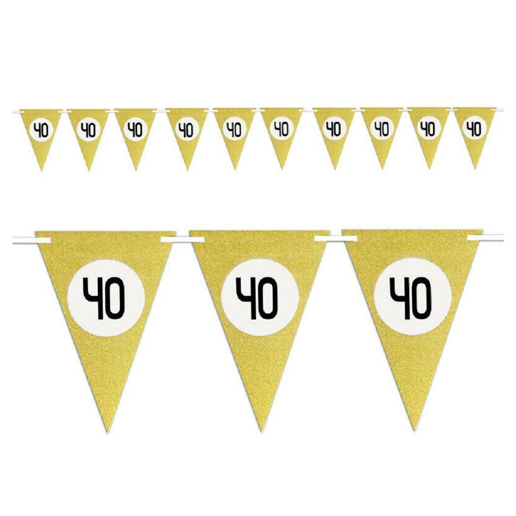 Banderas Aniversarios de cumpleaños 10pcs Festoon Triangular Oro 40 años