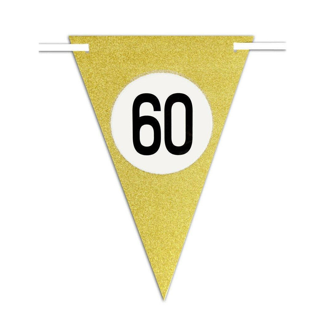 Banderas Fiesta de cumpleaños Aniversarios Set 10pz Festoon Triangular Gold 60 años