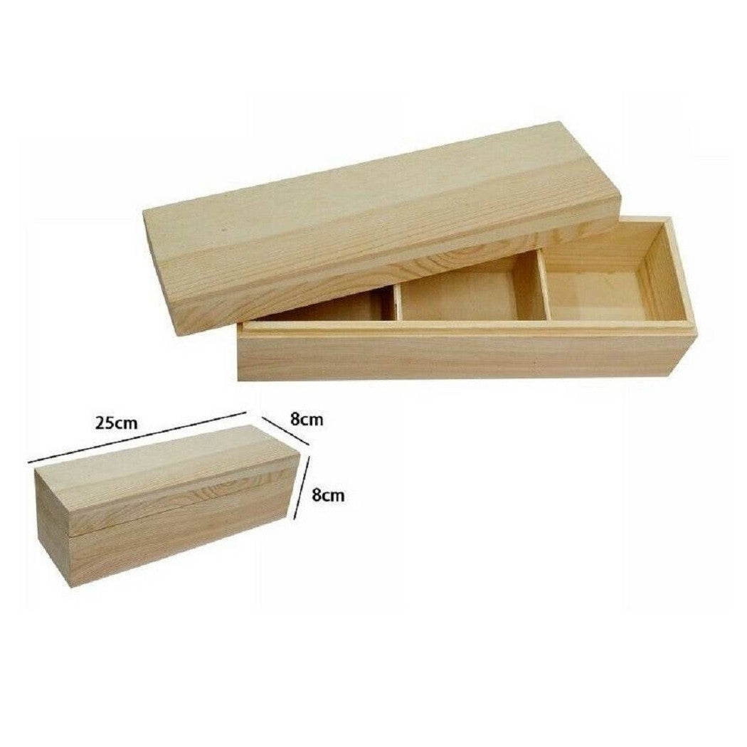 Caja de contenedor de madera natural 3 Compartimientos decoupage 25x8x8cm