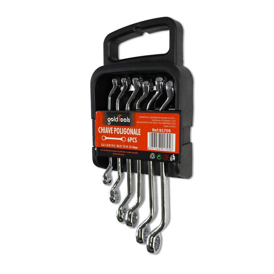 Curva de doble cabeza poligonal 6 PCS Llave larga en Chrome Vanadium 91705