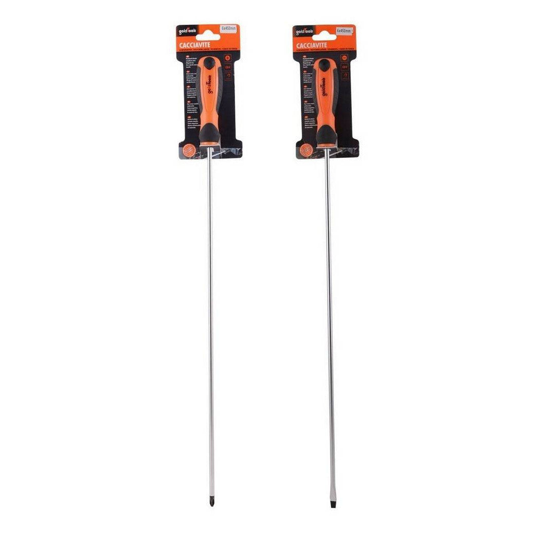 Establecer 2 destornilladores extra largos 45 cm para la estrella de electricista y los destornilladores de corte