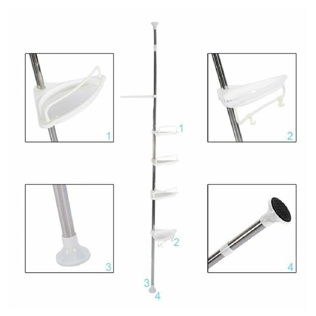 Estante angular para cables de ducha Baño telescópico 4 estantes con ganchos