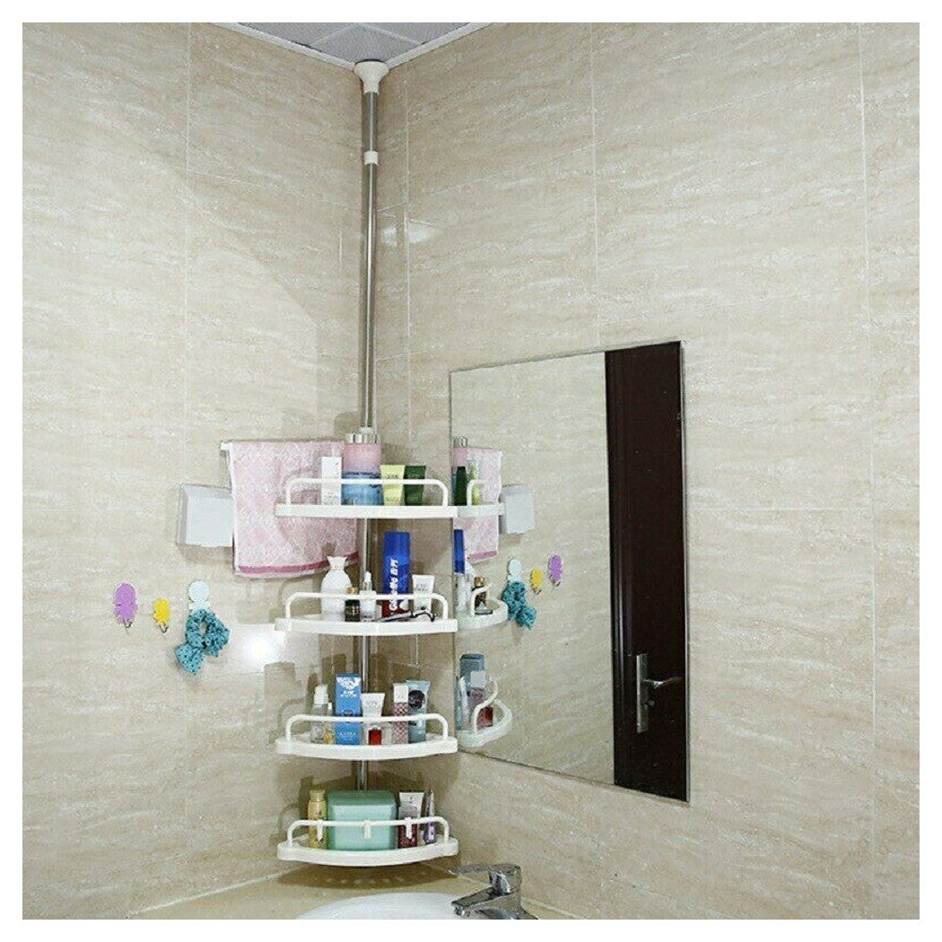 Estante angular para cables de ducha Baño telescópico 4 estantes con ganchos