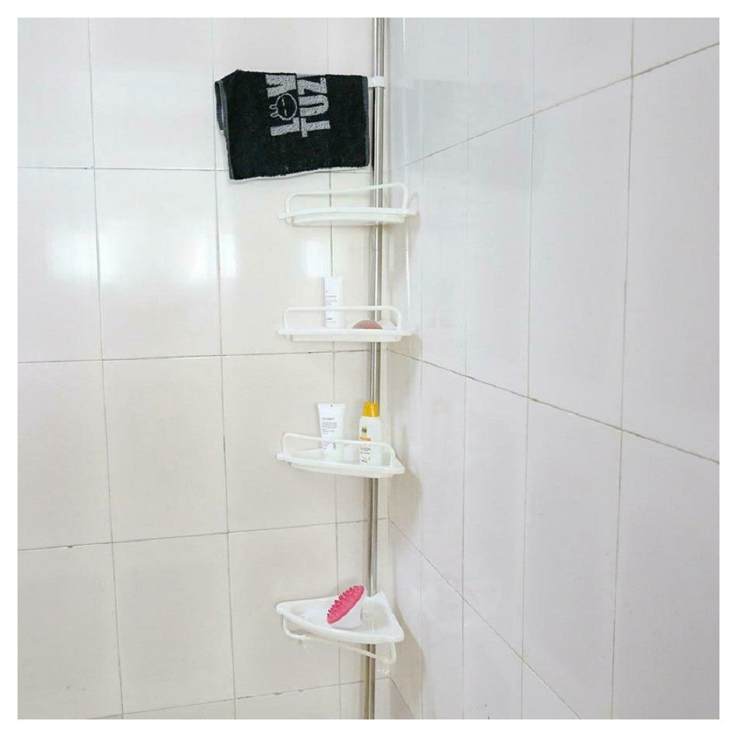 Estante angular para cables de ducha Baño telescópico 4 estantes con ganchos