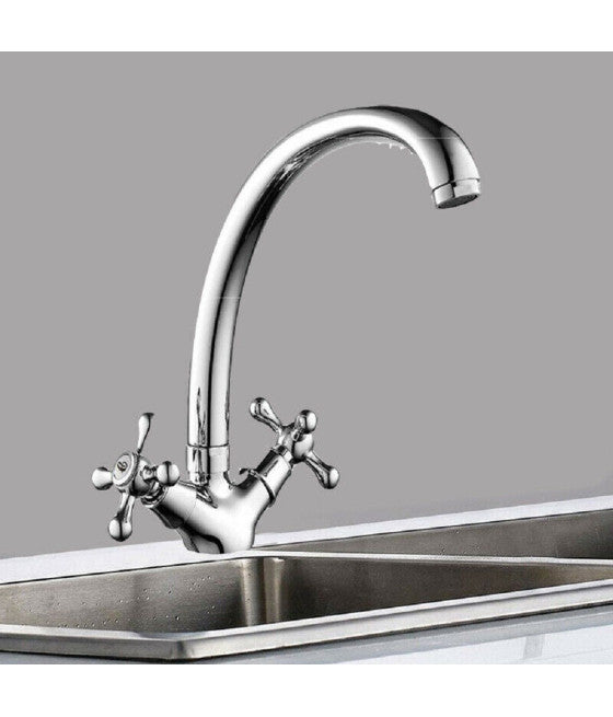 Faucet de cocina Lavabo de un solo agujero Cromo de latón pulido Doble Control Mezclador