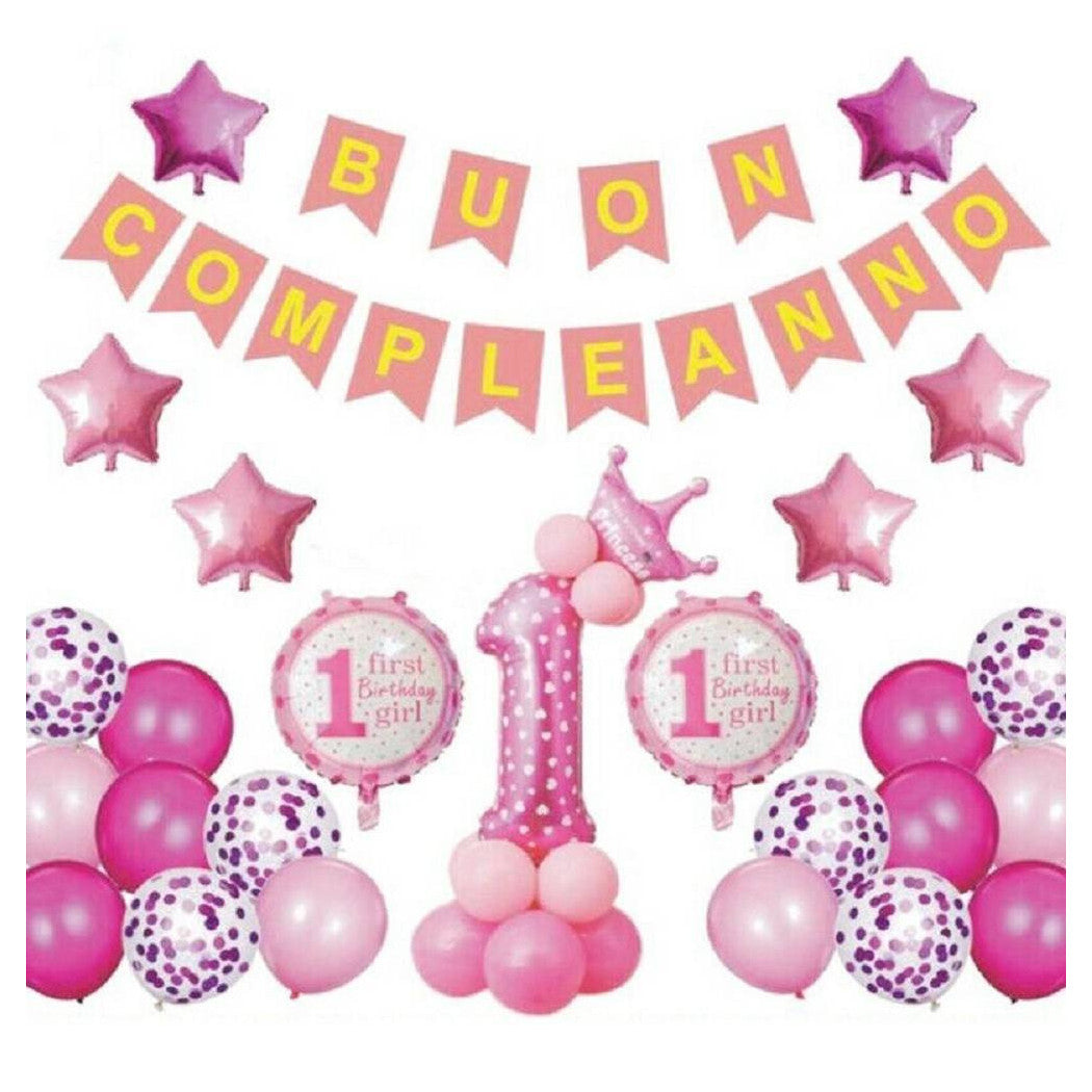 Globos inflables Partido Bebé 1 año Festón de cumpleaños Feliz cumpleaños