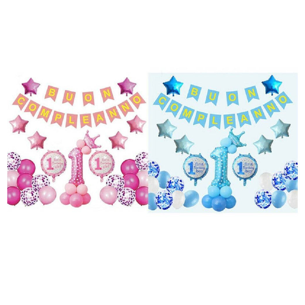 Globos inflables Partido Bebé 1 año Festón de cumpleaños Feliz cumpleaños