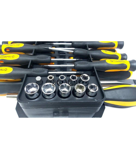 Destornillador de kit de trinquete con mango de T Multiustex 25 PC con inserciones de intercambio