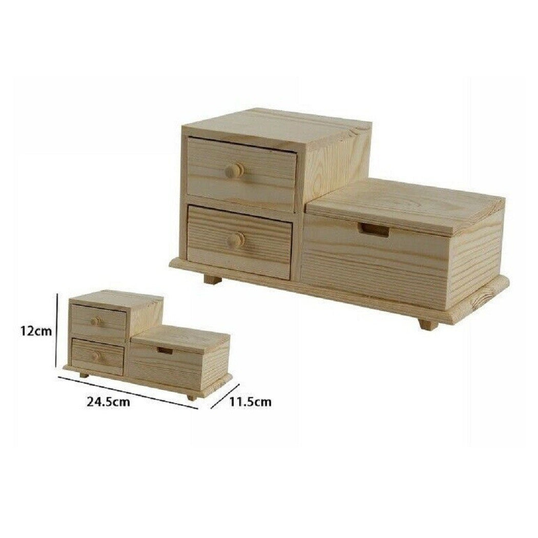 Mini Cajonera de madera 2 cajones con compartimiento decoupage 53386a