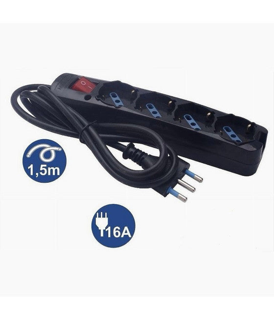 Cable de extensión eléctrica 40 MT Envoltura 4 Sockets Schuko Spine multiusos 16A