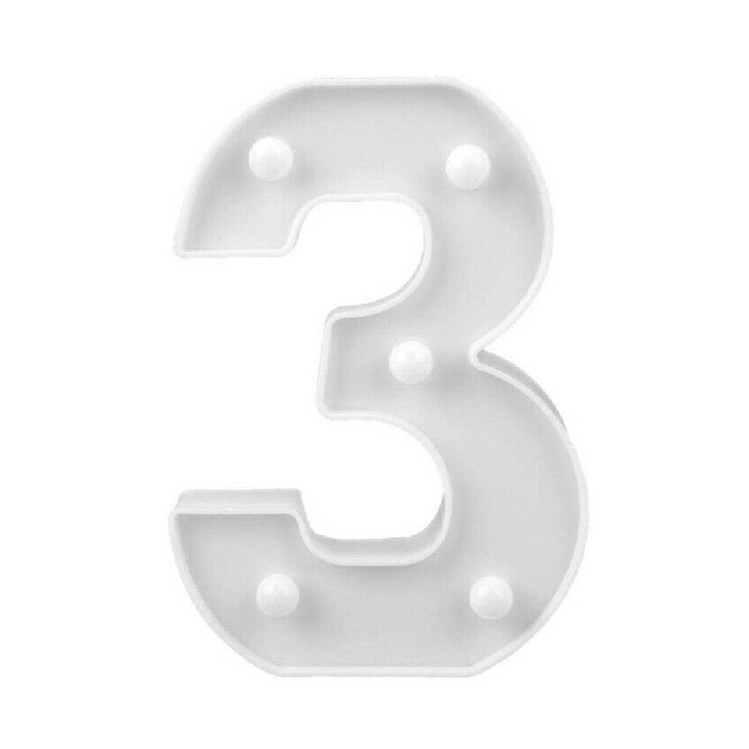 NUMBER 3 LUMINOSO BIANCO LED DECORO PARA EVENTOS CALDA 3000K 16X3CM