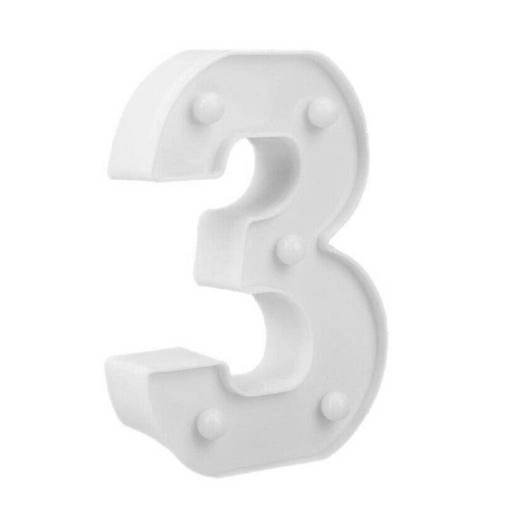 NUMBER 3 LUMINOSO BIANCO LED DECORO PARA EVENTOS CALDA 3000K 16X3CM