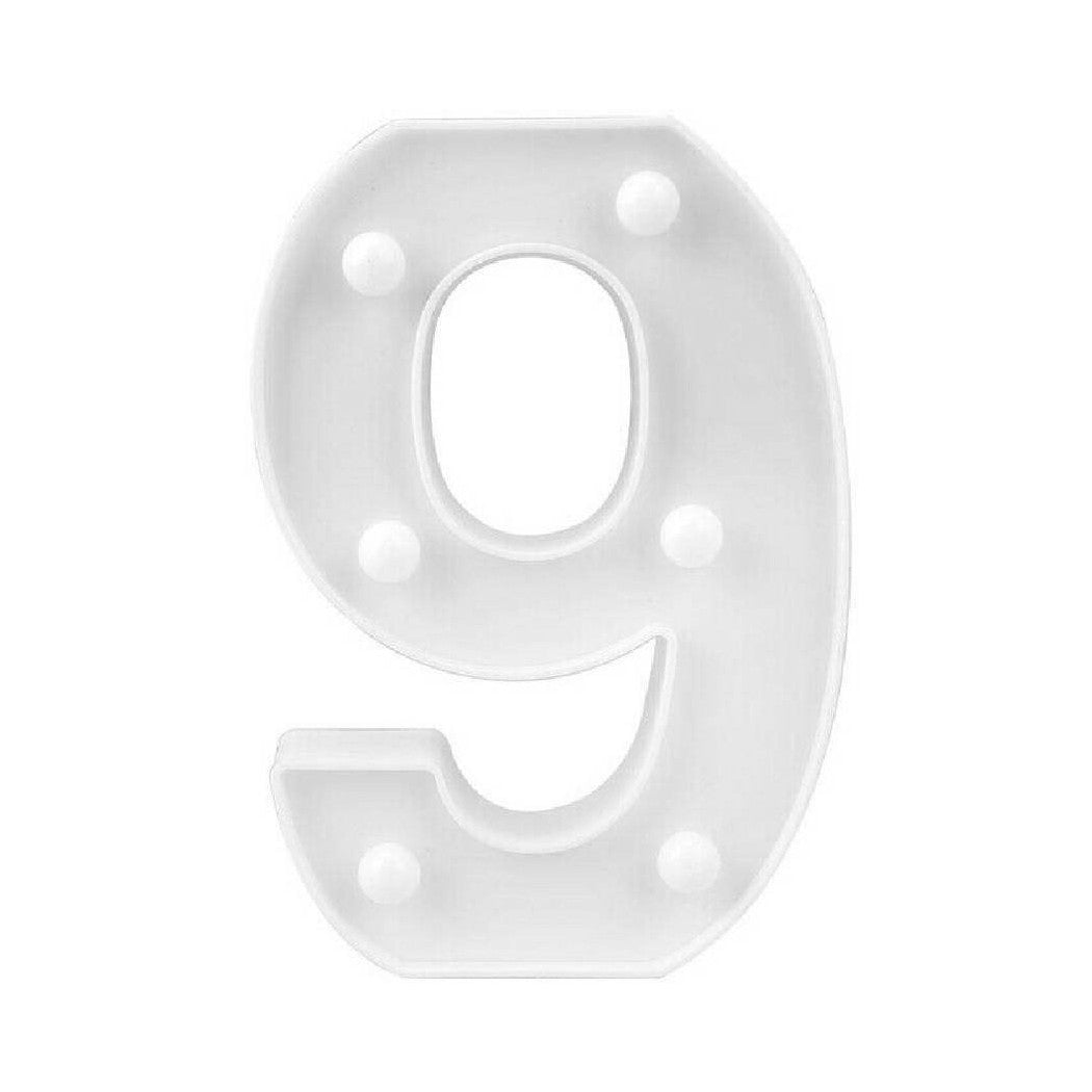 NUMBER 9 LUMINOSO BIANCO LED DECORO PARA EVENTOS CALDA 3000K 16X3CM