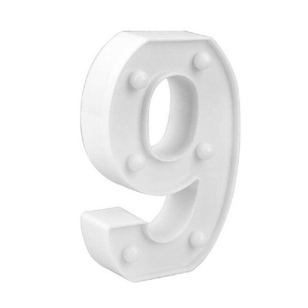 NUMBER 9 LUMINOSO BIANCO LED DECORO PARA EVENTOS CALDA 3000K 16X3CM