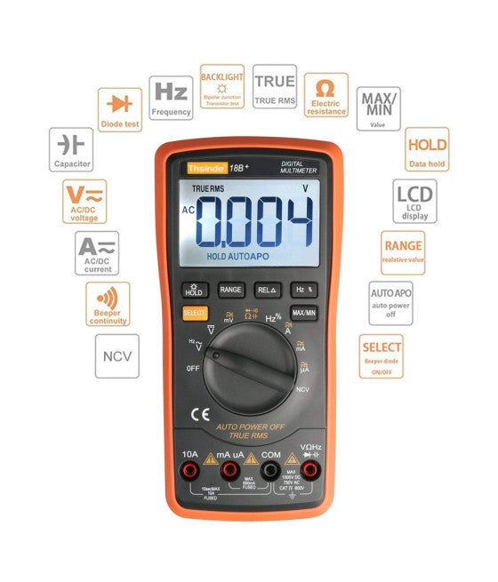 Picador de calibrador amperométrico digital Tenser Voltage CA DC Miltetimeter con consejos
