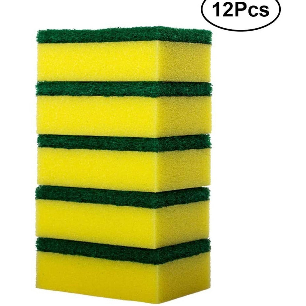 12 Esponjas para lavar los platos de esponja con la cocina de rasguño verde de la retina amarilla