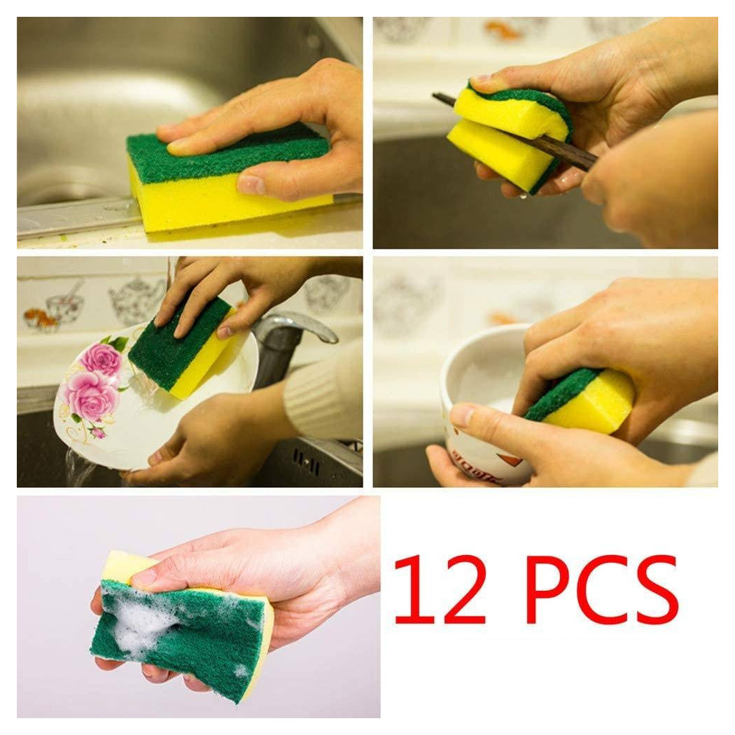 12 Esponjas para lavar los platos de esponja con la cocina de rasguño verde de la retina amarilla