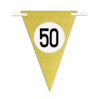 Banderas Fiesta de cumpleaños Aniversarios Set 10pz Festoon Triangular Gold 50 años