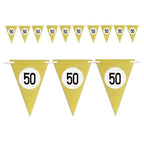 Banderas Fiesta de cumpleaños Aniversarios Set 10pz Festoon Triangular Gold 50 años