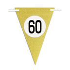Banderas Fiesta de cumpleaños Aniversarios Set 10pz Festoon Triangular Gold 60 años