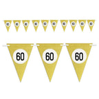 Banderas Fiesta de cumpleaños Aniversarios Set 10pz Festoon Triangular Gold 60 años
