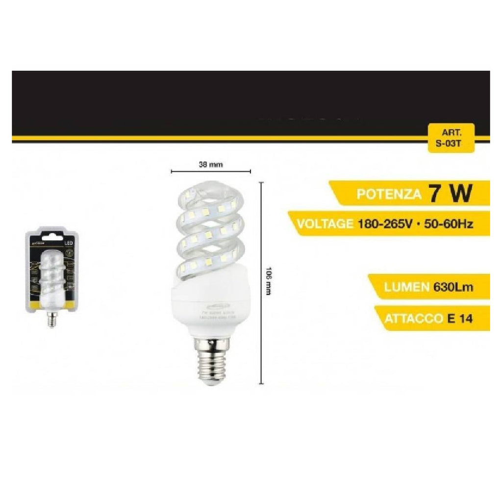 Bombilla LED SPIRAL E14 7W 40D Luz blanca caliente S-03T
