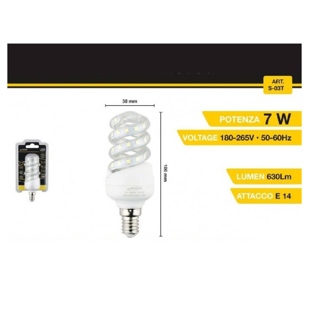 Bombilla LED SPIRAL E14 7W 40D Luz blanca caliente S-03T