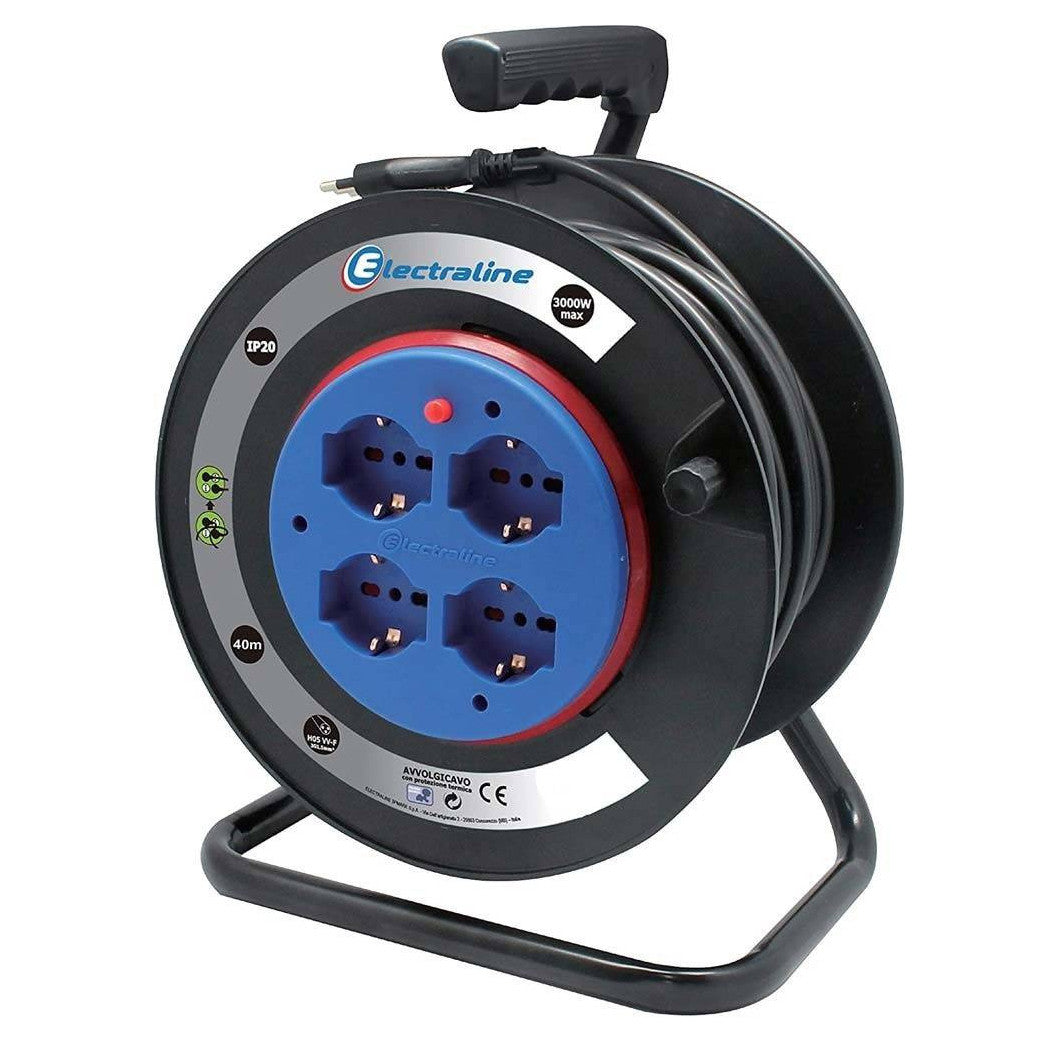 Cable de extensión eléctrica 40 MT Envoltura 4 Sockets Schuko Spine multiusos 16A