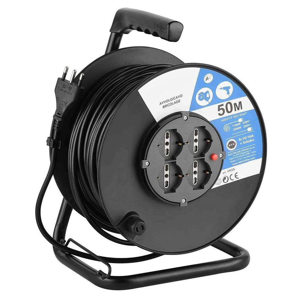 Cable de extensión eléctrica 50 MT Húmedo y 4 Sockets Schuko Spine multiuso 16A