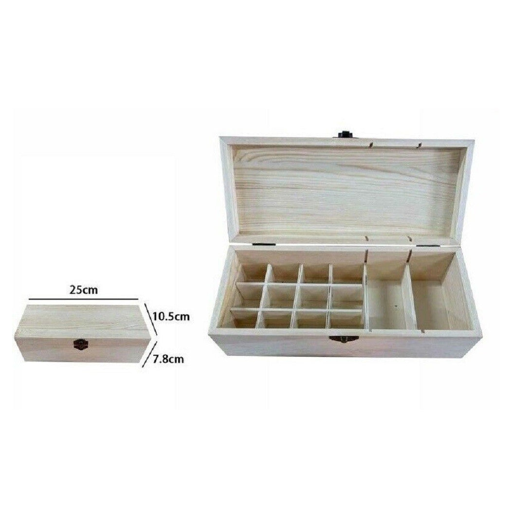 Caja de contenedores de madera natural 14 Compartimientos decoupage 25x10.5x7.8cm