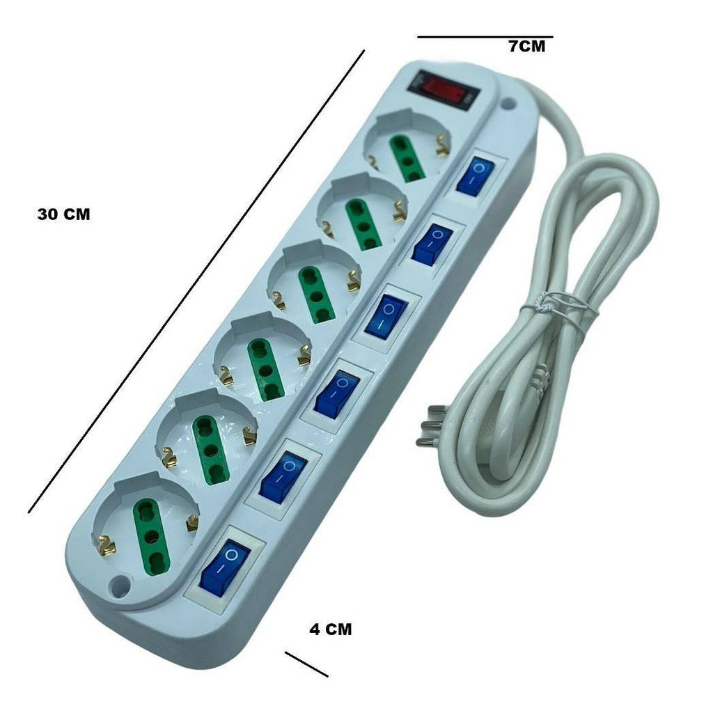 Ciabatta eléctrica multuses con 6 enchufes universales ITA 10 / 16A Schuko Bipasso