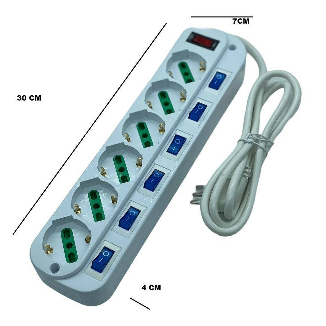 Ciabatta eléctrica multuses con 6 enchufes universales ITA 10 / 16A Schuko Bipasso