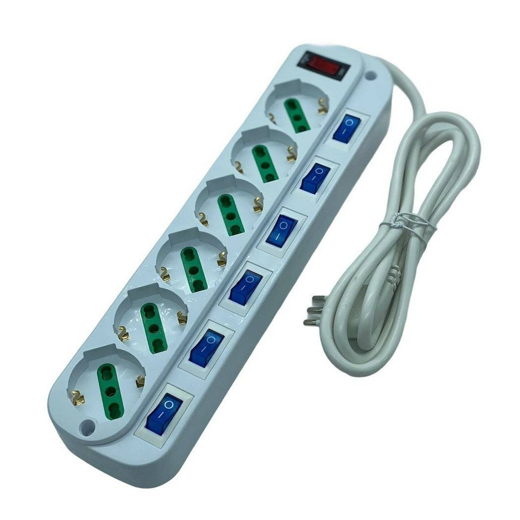 Ciabatta eléctrica multuses con 6 enchufes universales ITA 10 / 16A Schuko Bipasso