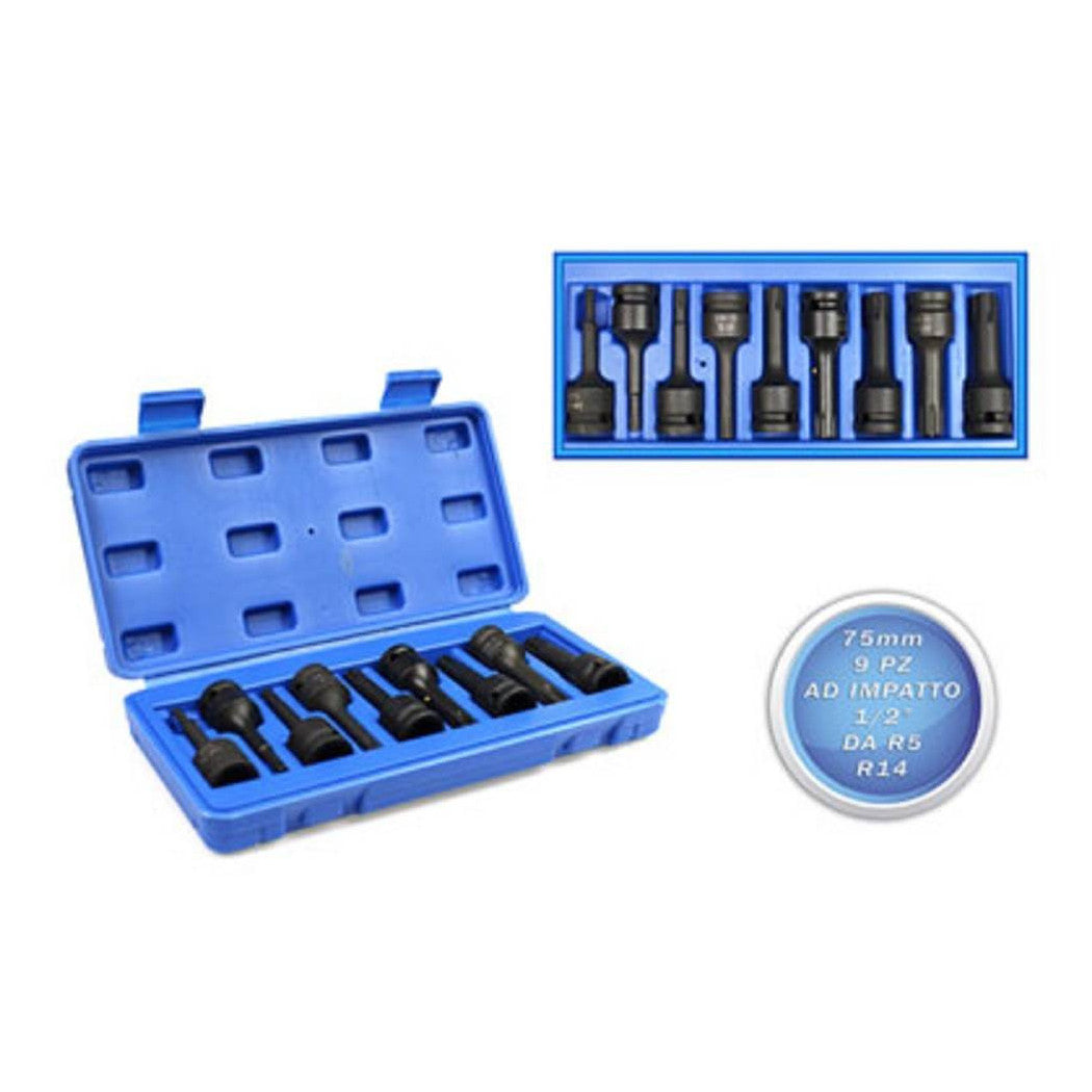 COMPASES RIBE ADJUNTO DE IMPACTO 1/2 "SET 9 PCS Mediciones de R5 a R14 Consejos 75 mm