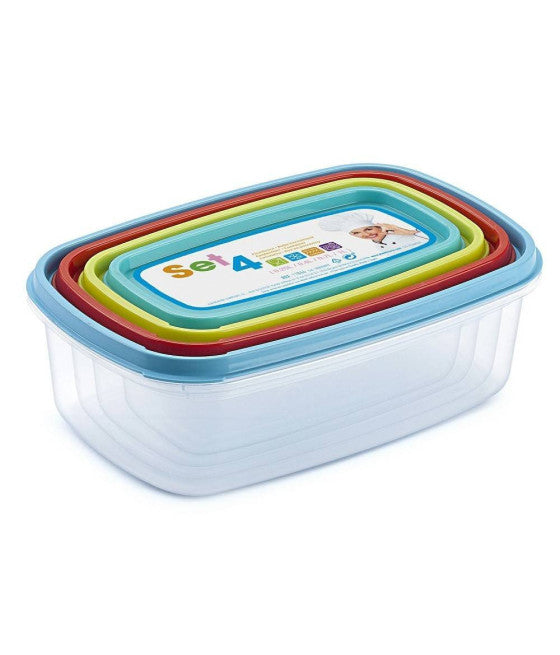 Conjunto de 4 contenedores de alimentos herméticos con tapa rectangular varios tamaños