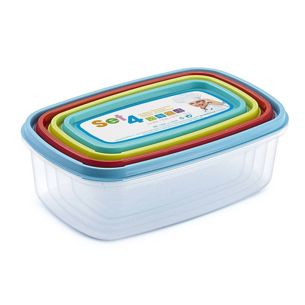 Conjunto de 4 contenedores de alimentos herméticos con tapa rectangular varios tamaños