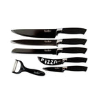 Conjunto de 5 cuchillos de acero en asa antideslizante de acero + pelador negro
