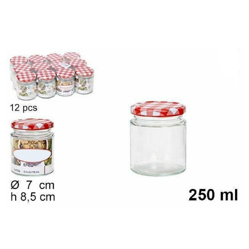 Conjunto de contenedor de jarra de vidrio de 12 piezas con cubierta de jarra de 250 ml