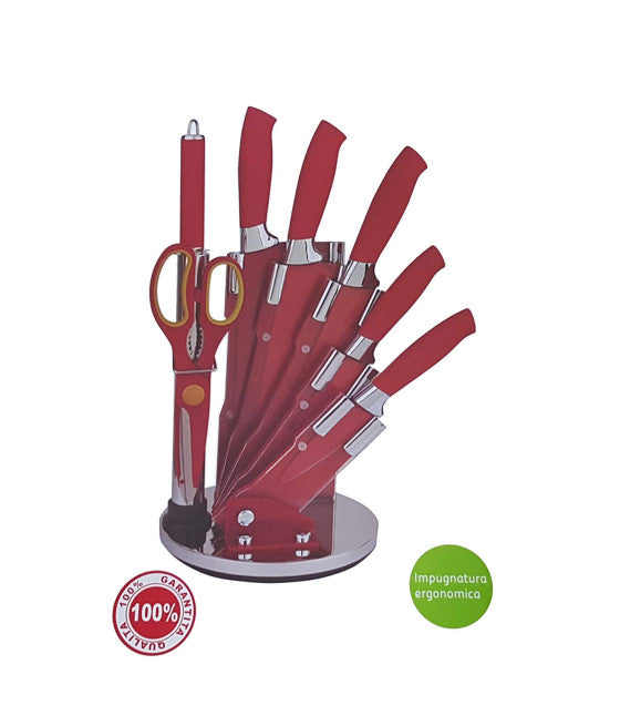 Conjunto de 5 cuchillos de acero en asa antideslizante de acero + pelador negro