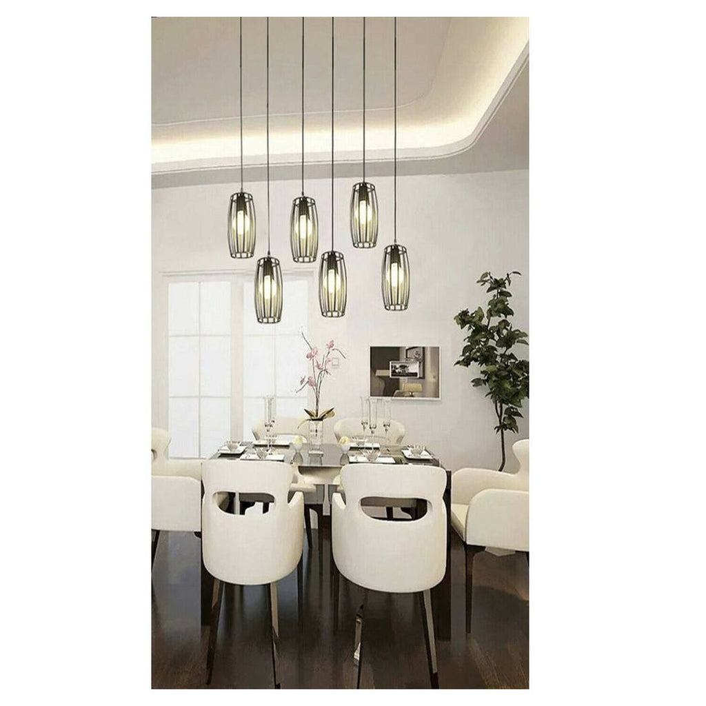 E27 Techo Araña Oval Negro Blanco Blanco Lámpara de suspensión A34