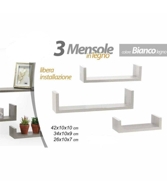 Decoración de pared de madera blanca con estante 2 perchas de cisne 23 x 39 cm