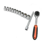 Establezca 10 compases de 8 a 19 mm con clave de trinquete reversible de 3/8 y extensión