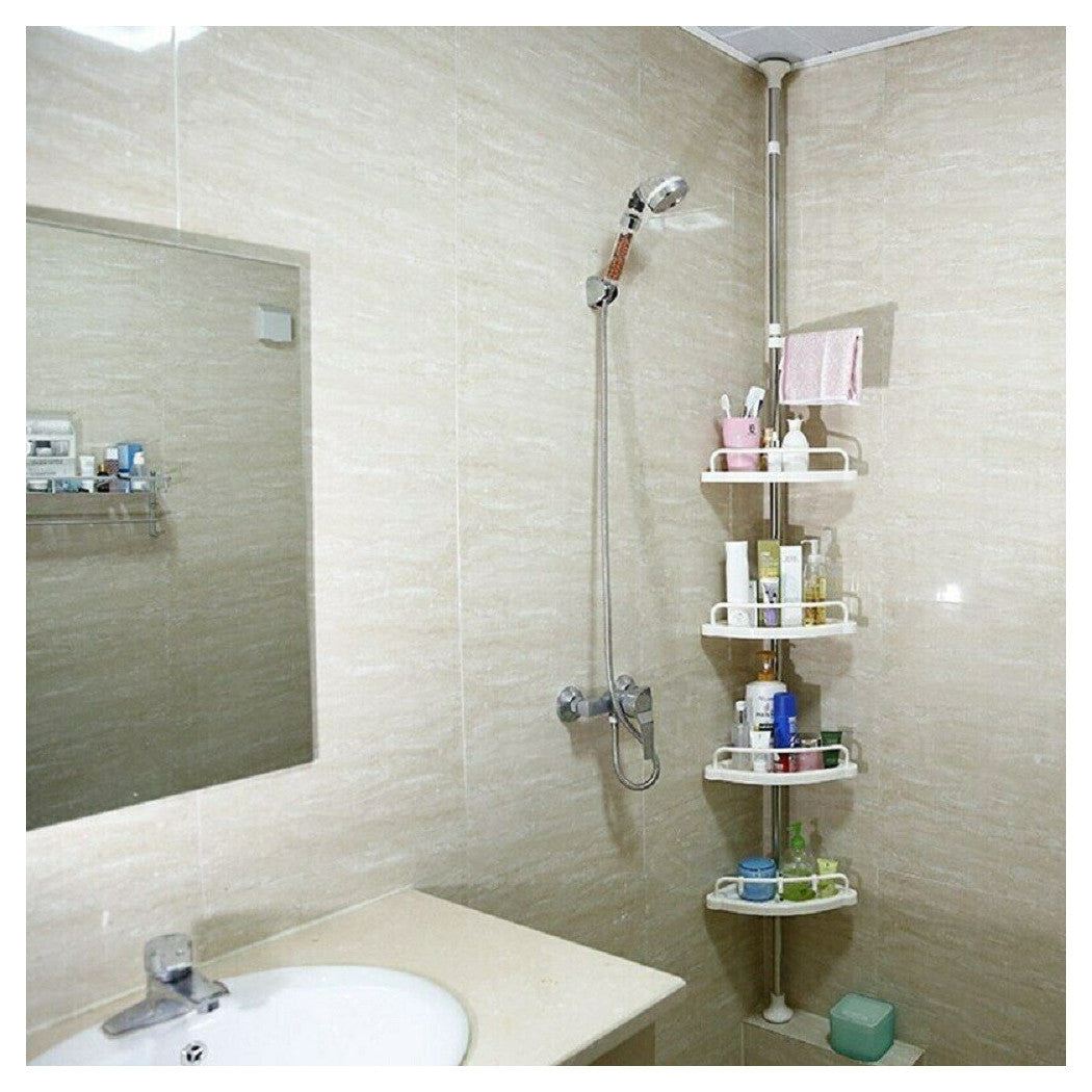 Estante angular para cables de ducha Baño telescópico 4 estantes con ganchos