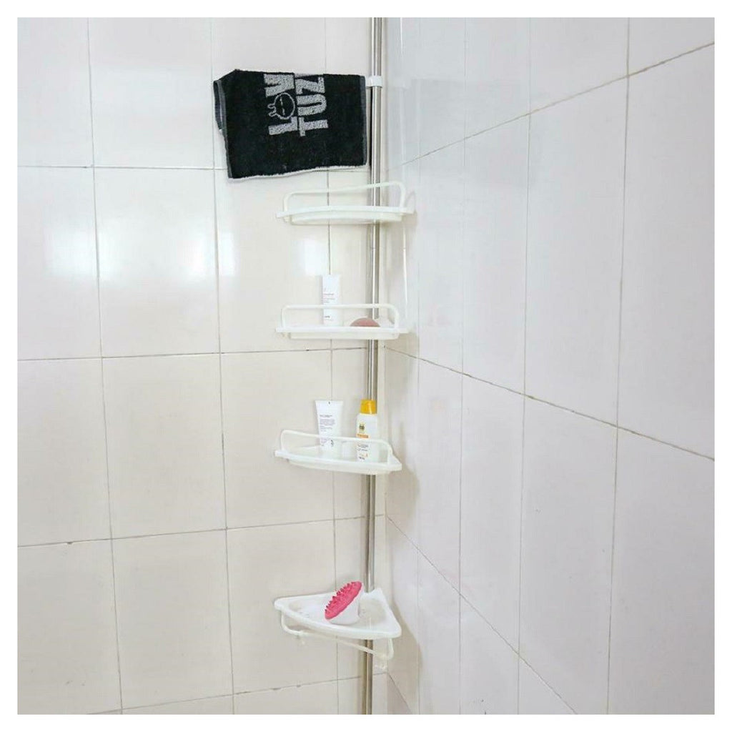 Estante angular para cables de ducha Baño telescópico 4 estantes con ganchos