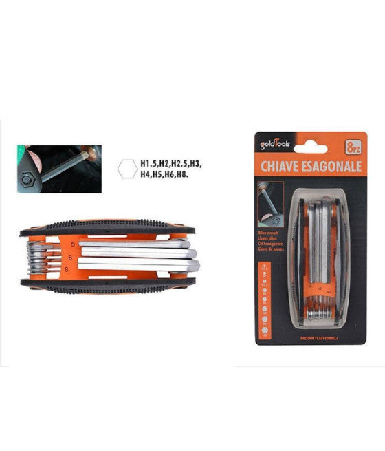 Juego de llaves de hexágono 8 llaves de bricolaje Hardrament Works Chocket de plegado