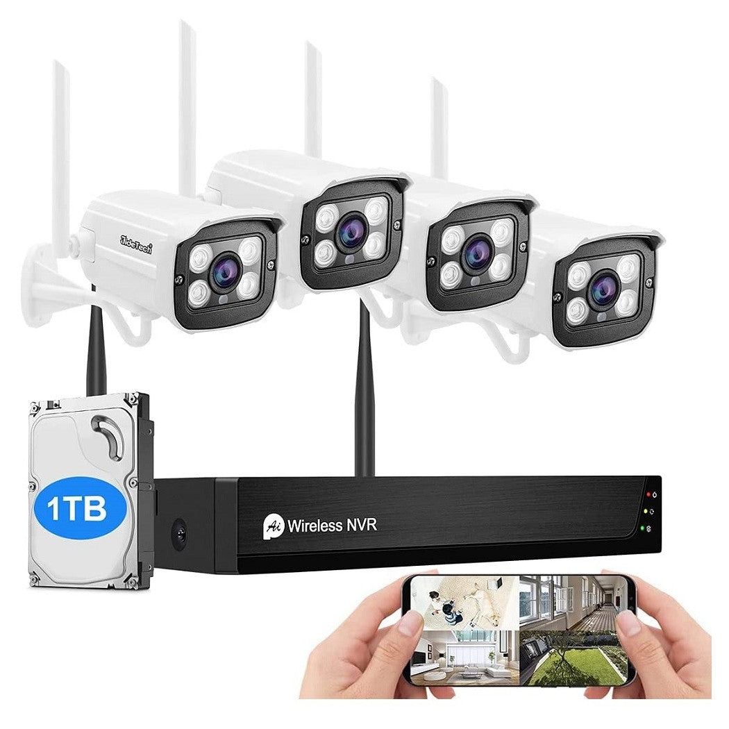 Kit de cámara de vigilancia de 8 canales Wi-Fi H.265 4 WiFi 1080p Cámaras IP
